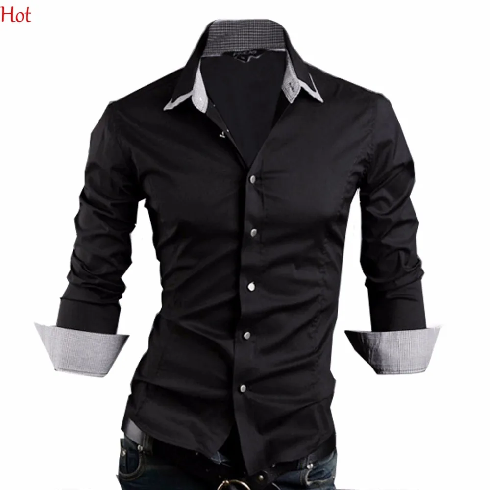 Casual Shirts Dress Male Mens Clothing Long Sleeve Social Slim Fit
