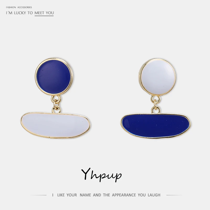 

Yhpup Fashion Zinc Alloy Enamel Dangle Earrings Blue White Temperament Minimalist Brincos for Female Party Charm Jewelry Gift