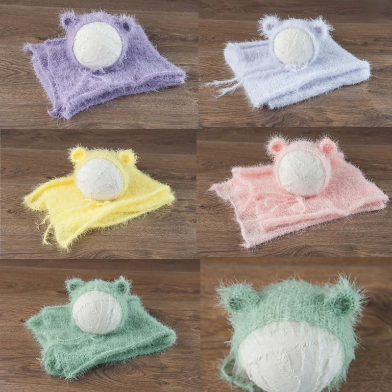

Newborn baby photography outfits multi-color hat+stretch wrap 35*150CM newborn blanket baby studio photo props accessories