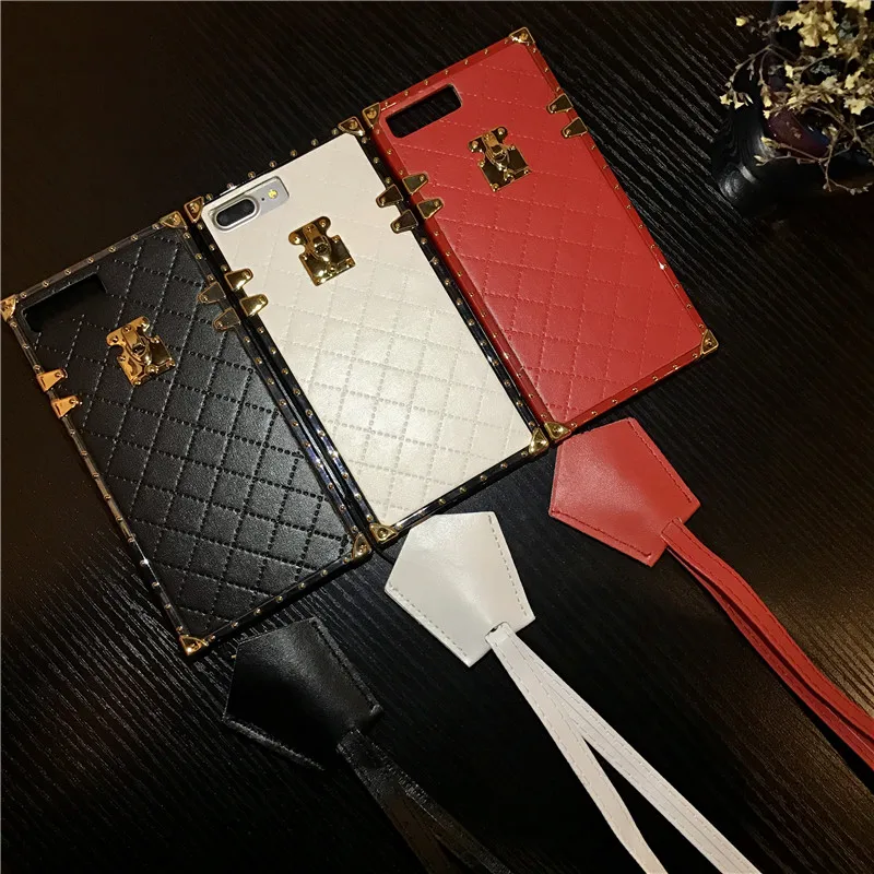 For iPhone 8 Case Apple XS Max XR Cover Lattice Patterned Square PU Leather Back For iPhone 6 6S 7 8 Plus X XS Case Capa