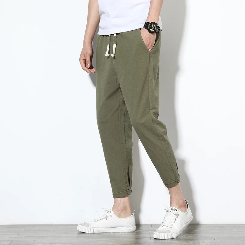 2019 new high quality men's summer casual pants pure harem pants linen linen nine pants men's beam feet slim sports pants 2019 new high quality men's summer casual pants pure harem pants linen linen nine pants men's beam feet slim sports pants