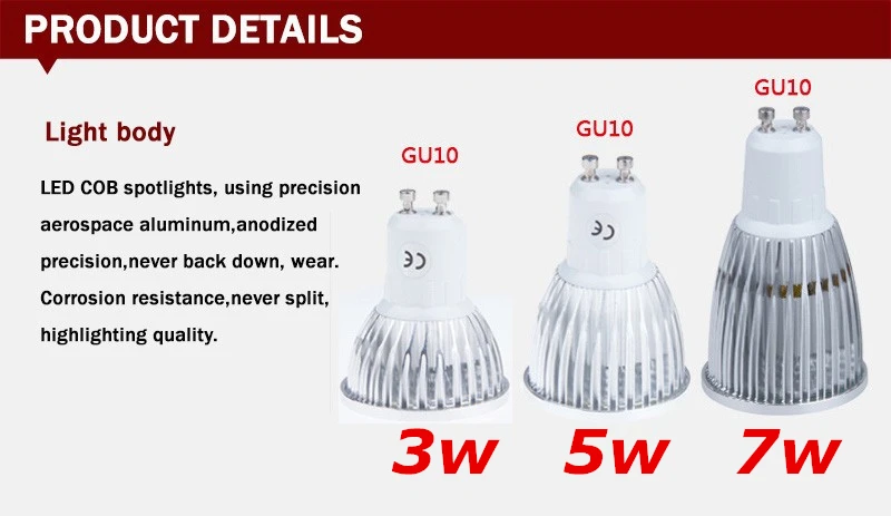 Супер яркий GU10 светодиодный светильник 3 Вт 5 Вт 7 Вт Светодиодный светильник GU10 COB с регулируемой яркостью ГУ 10 Светодиодный точечный светильник Теплый/холодный белый