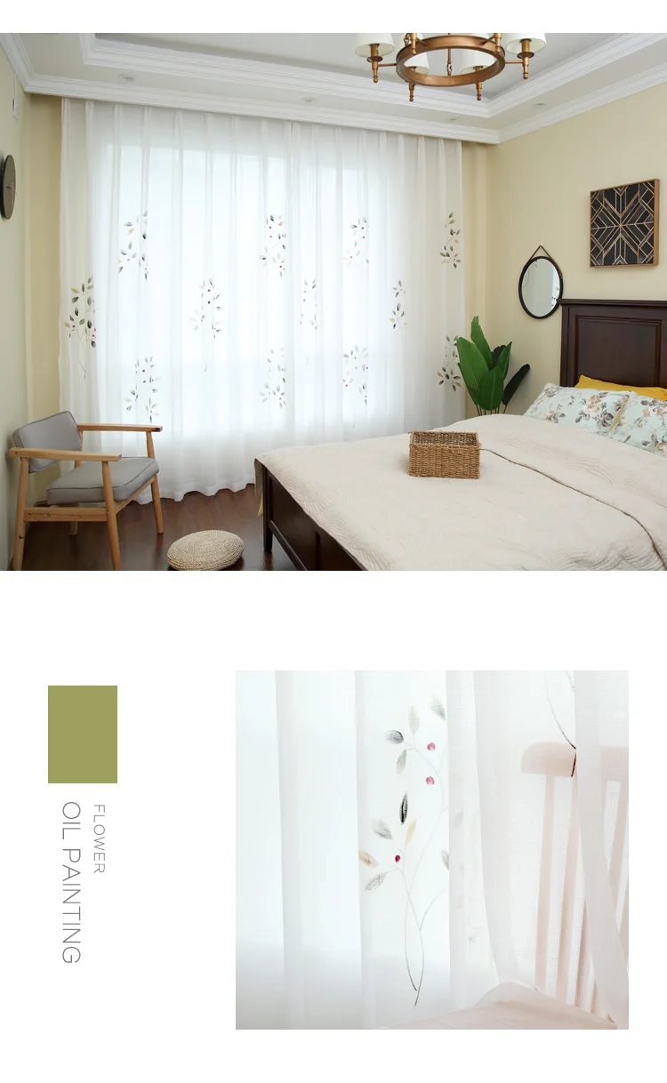 Занавески для гостиной, ручная роспись, французский стиль, масляная живопись, занавеска для спальни, элегантный белый тюль, на заказ