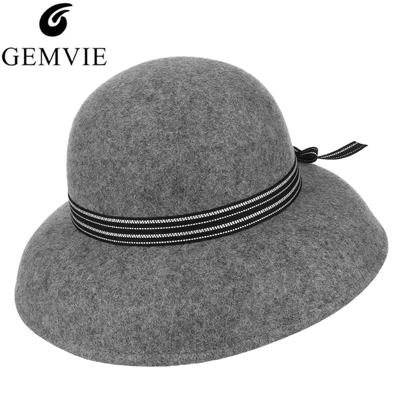

Vintage Woolen Felt Bucket Hat Women Elegant Dome Wide Brim Soft Hat French Style Pure Wool Top Hat Adjustable