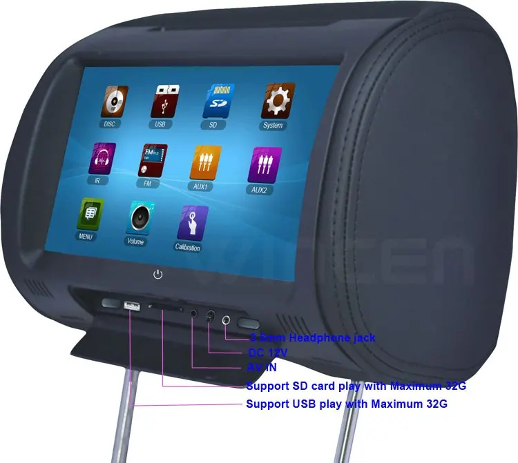 Excellent 2012!!! 9 inch Digital Touch Screen Car Headrest DVD Player + 32Bit Game+IR+USB+SD+FM  Free Dual Channel  IR Wirelss Headphone 4