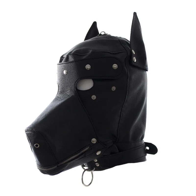 Искусственная кожа фетиш Pet Play Hood Doggy/Puppy Head удерживающая маска ролевой игры Костюм с глазами-заплатками и рот на молнии