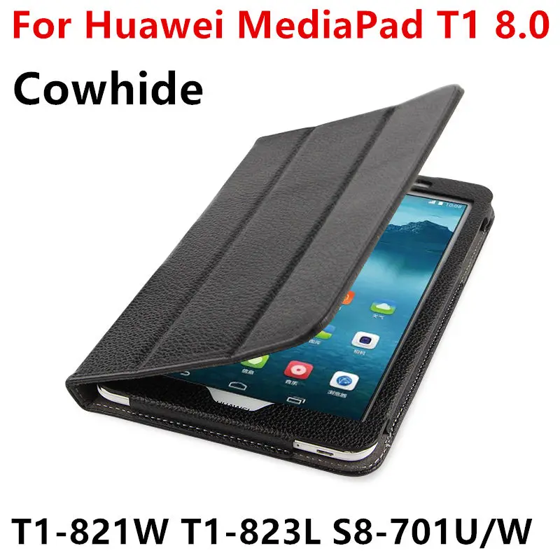 Case Cowhide For Huawei MediaPad T1 8.0 Genuine Protective Smart cover Leather Case For Honor S8-701u T1-823L T1-821W Protector