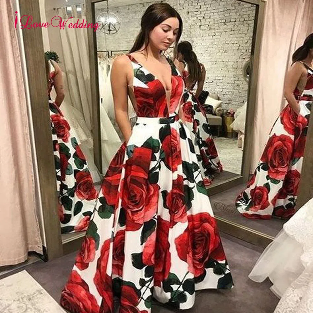 Новое поступление Цветочные Вечерние платья Robe De Soiree V средства ухода за кожей Шеи трапециевидной формы пикантные крест сзади Пол Длина