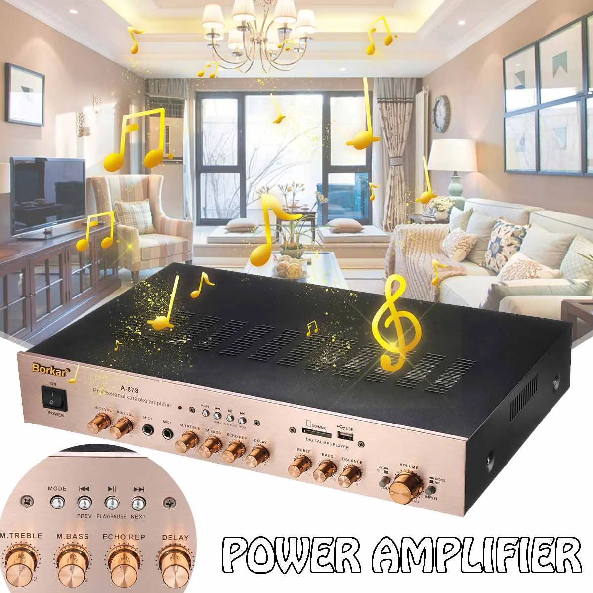 

4 Channel 1200W Professional Power Amplifier AMP Stereo KTV High Efficiency Tweeter Home Theater Amplifiers Car Music Player