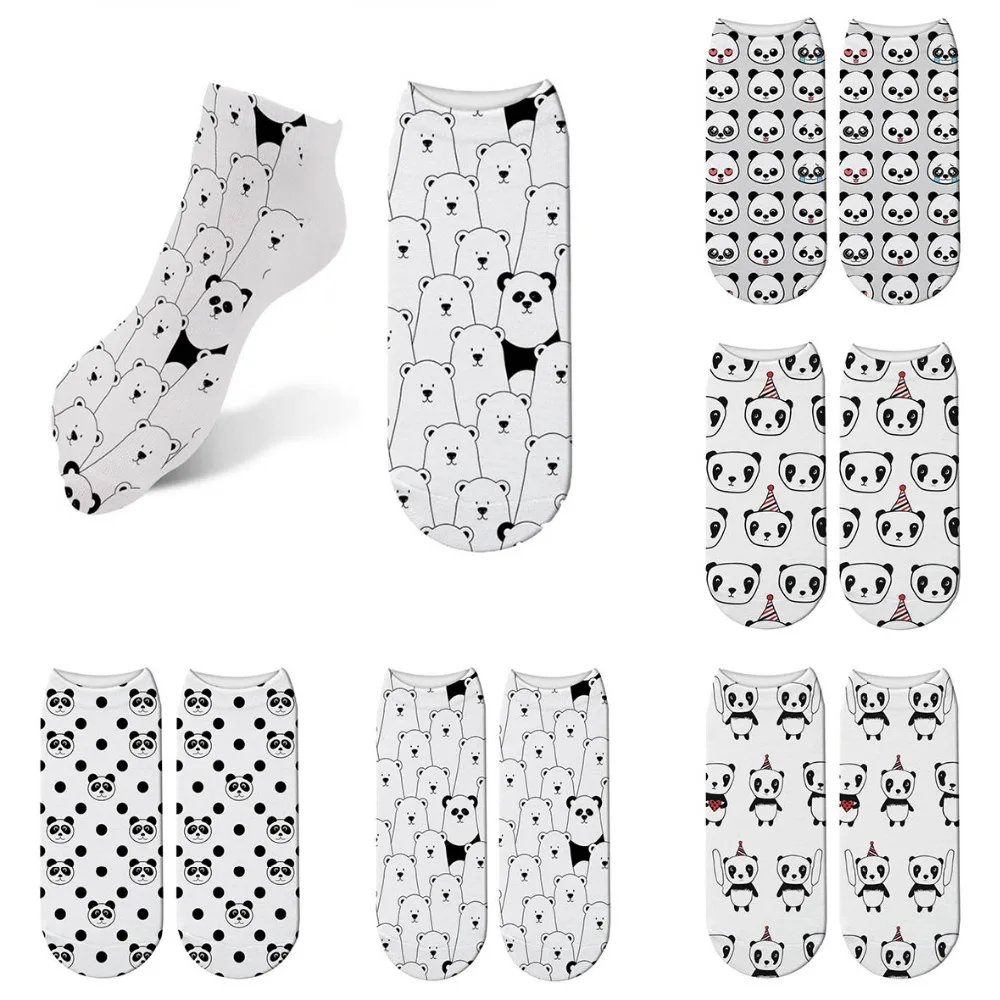 

3D Panda Printed Socks Women New Unisex Cute Low Cut Ankle Sock Soft Cotton skarpetki damskie Casual Cartoon Sock 5ZJQ-ZWS33