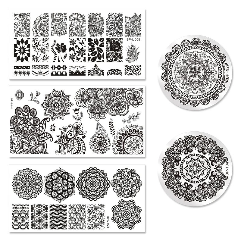 

BORN PRETTY 5Pcs Mandala Series Nail Stamping Plate Set Round Rectangle Template Manicure Nail Art Image Plate