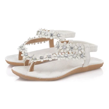 

Summer Women Sandals Fashion Bohemian Floral Sandalias Female Casual Thong Flats Shoes Crystal Rhinestone Sandal Back Strap