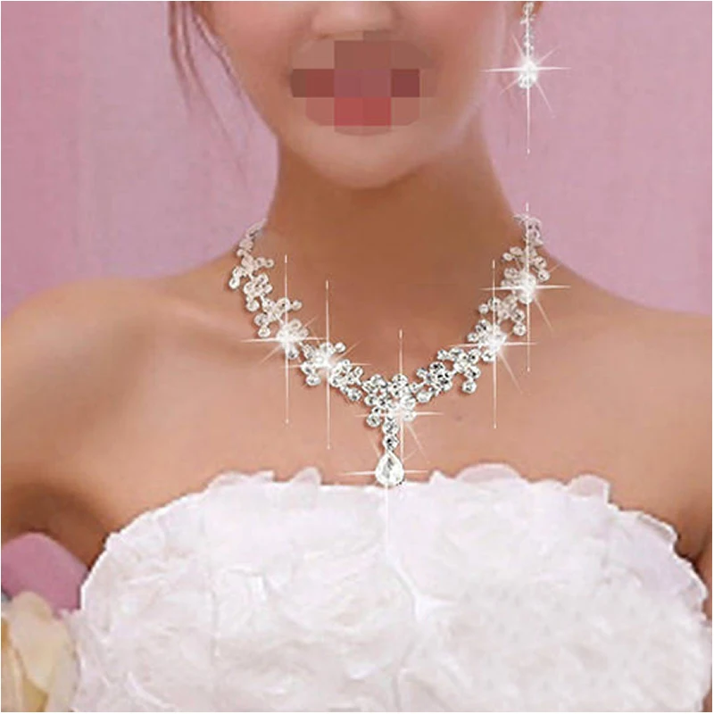 JAVRICK 1 комплект горячий горный хрусталь Кристал капля ожерелье серьги покрытые Ювелирный Набор для свадьбы свадебный белый/фиолетовый/синий цвет