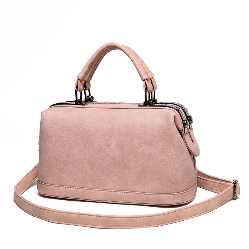 

Vintage Woman Shoulder Bag Satchels Boston PU Zipper Messenger Bag Solid 2016 Fashion Top-handle Bags Hard Polyester