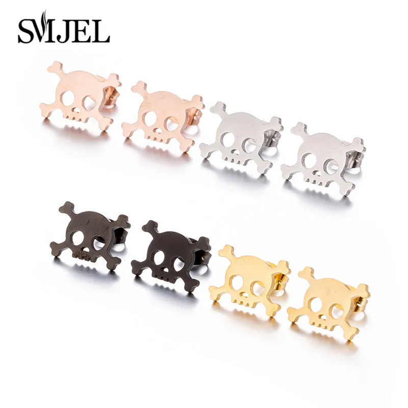 SMJEL Multiple Stainless Steel Stud Earrings for Women Girls Fashion Minimalist Skull Ghost Music Earrings Jewelry Punk Gifts