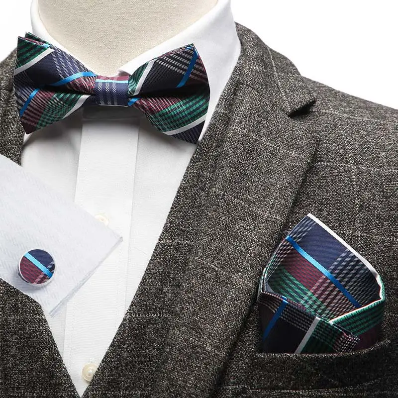 YISHLINE набор-3 мужской галстук-бабочка и платок запонки набор в полоску Цветочный Узор Пейсли мужские галстуки смокинг Свадебные регулируемые - Цвет: 3PBS-52