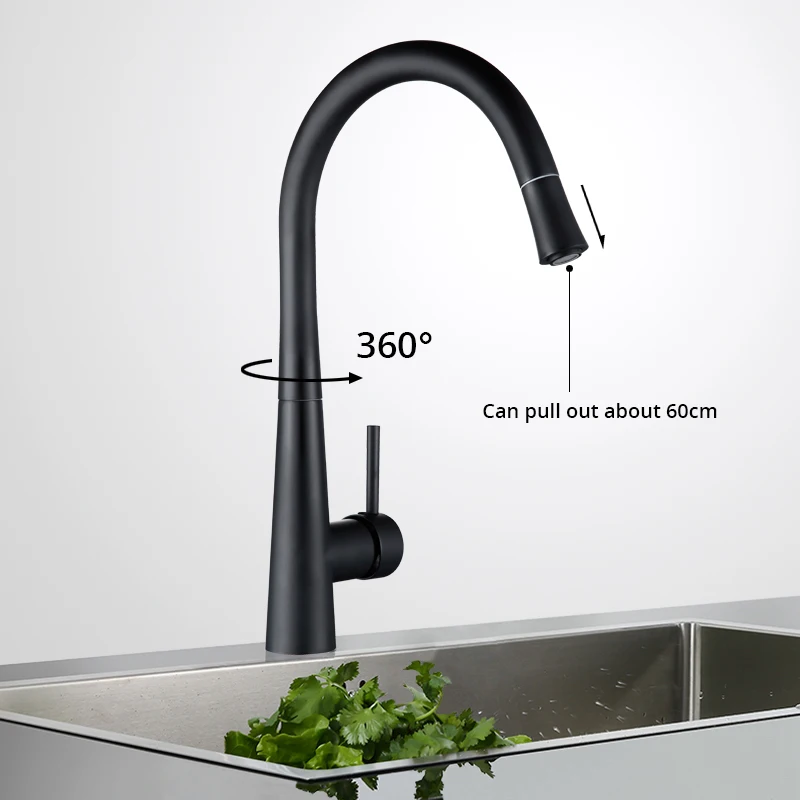 Brushed Gold Kitchen Faucet Pull Out Sink Black Leather Tap Single Handle Mixer Kitchen Faucets Home Garden