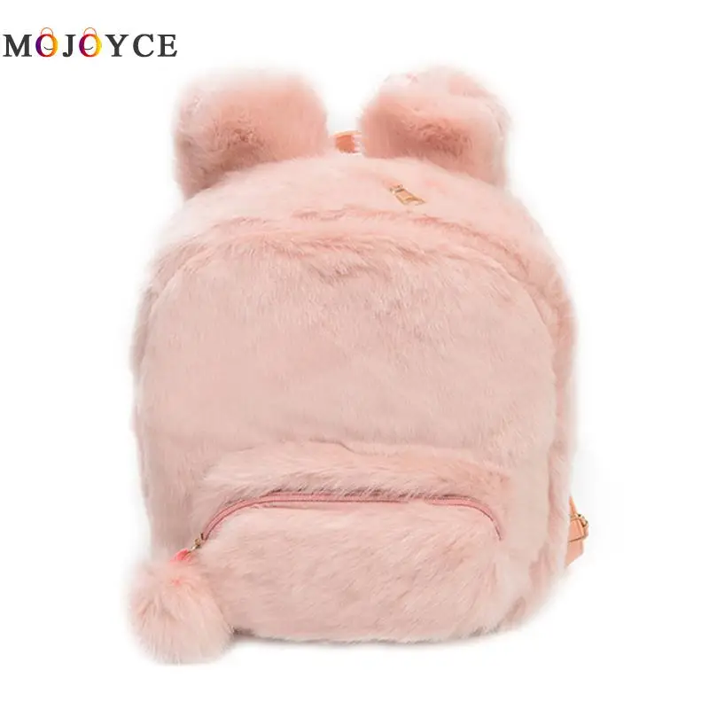 

Women Backpacks Bag Fur Pink Black Travel School Bags Furry Fluffy Plush Zipper Student High Quality Fashion New 2018 Backpack