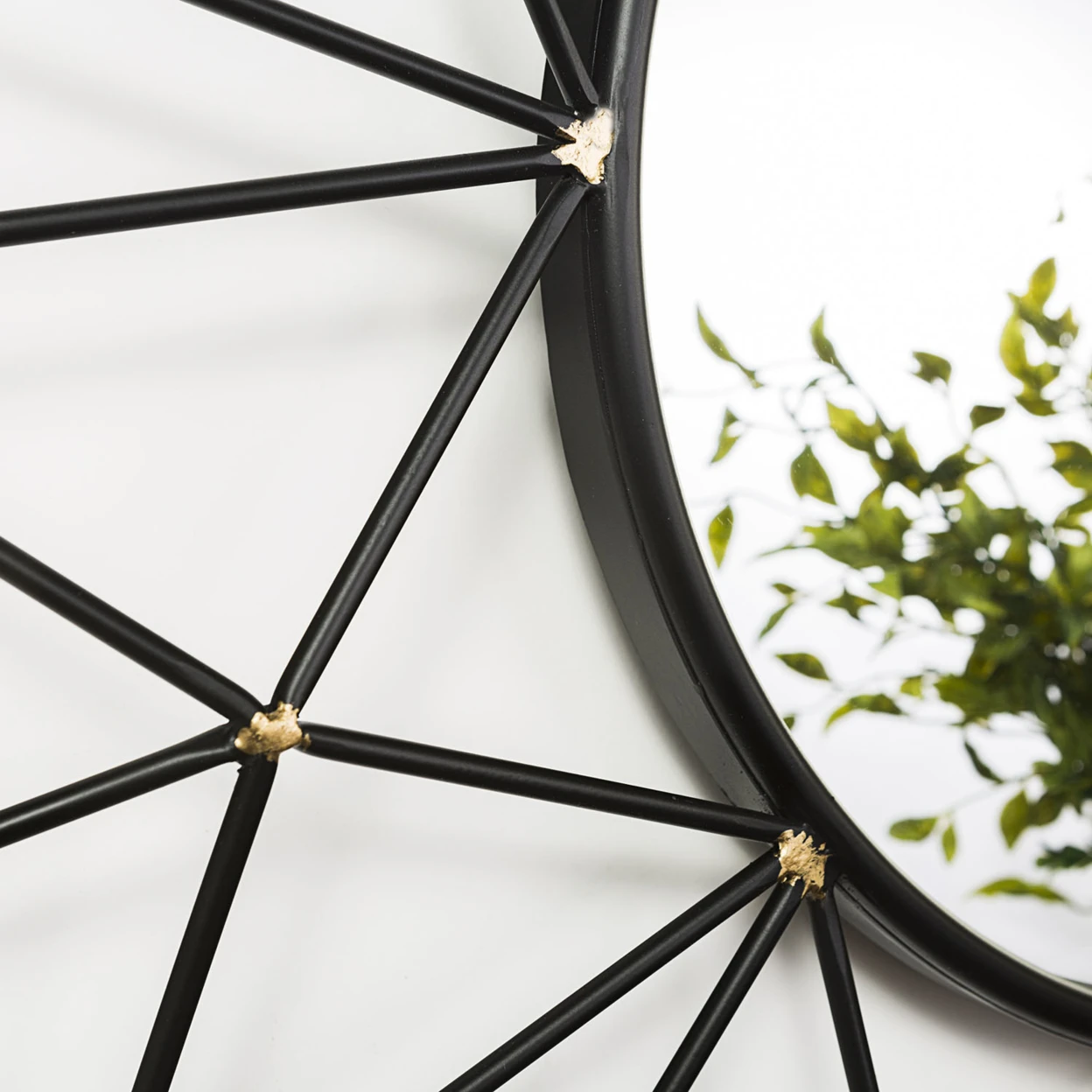 WE Furniture 35 Round Geometric Frame Mirror with Gold Accents (1)