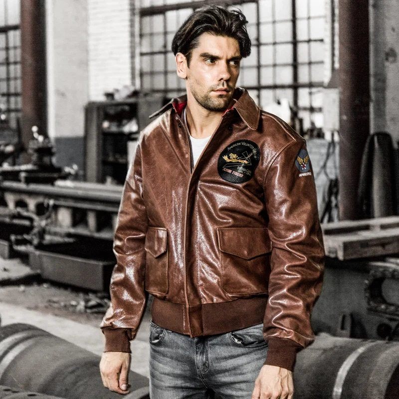 Cheap Read Description! Asian size air force flight A2 pilot leather jacket high quality genuine cow leather cowhide rider jacket
