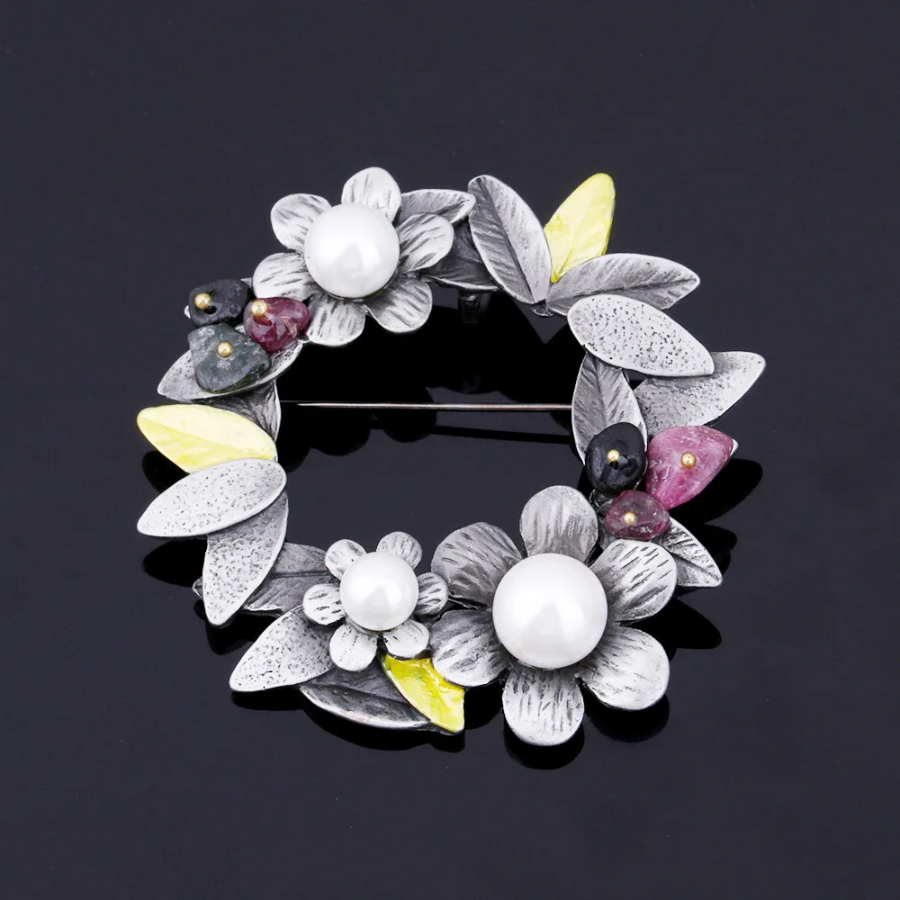 2017 Imitation Pearl Brooches Alloy Jewelry Flowers Stones Brooch Pins