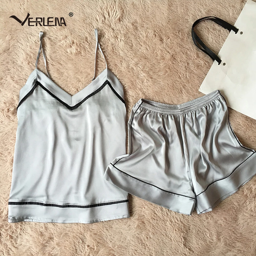 

Verlena 2018 New Simple Clean Design Pijama Set Stripe Patchwork in Collar and Seams Sexy Lingerie Pajamas Women Hot Sleepwear