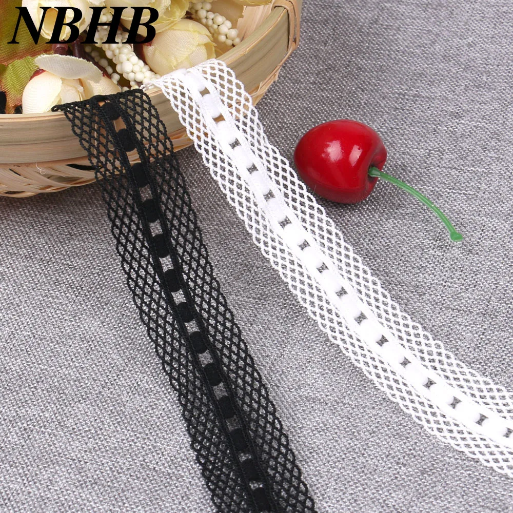 

NBHB 5yards 20mm Wide hair tie Black White Elastic Ribbon Embroidered lace trim Diy Clothing Wedding handmade decoration crafts