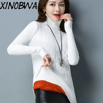 

New Women High Street Fashion Thick Warm Fleece Turtleneck Knitted Pullover Sweater Dress Ladies Elegant Slim Christmas Sweater