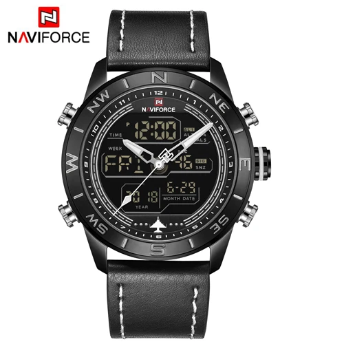 Мужские часы NAVIFORCE лучший бренд класса люкс кожаные спортивные наручные часы мужские водонепроницаемые военные кварцевые цифровые часы Relogio Masculino - Цвет: B W B