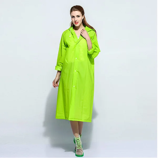 Fashion Candy Color EVA Raincoat with Hood Over Knee Length Poncho Coat