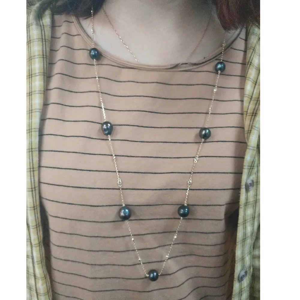

Freeform Black Pearl Natural Stone Beads Gold Plated 925 Sterling Silver Fashion Finished Freshwater Pearl Necklace Jewelry