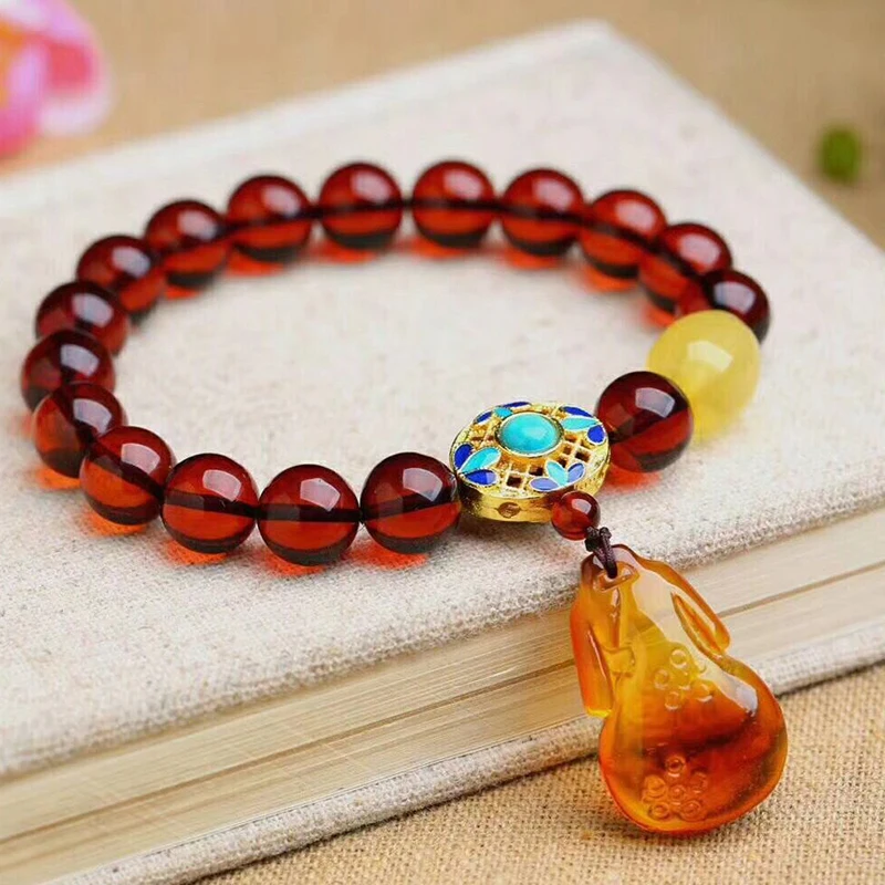 

Fine Blood Natural Crystal Bracelets Round Beads With Cheongsam Pendant Hand String Lucky Beauty for Women Gift Crystal Jewelry