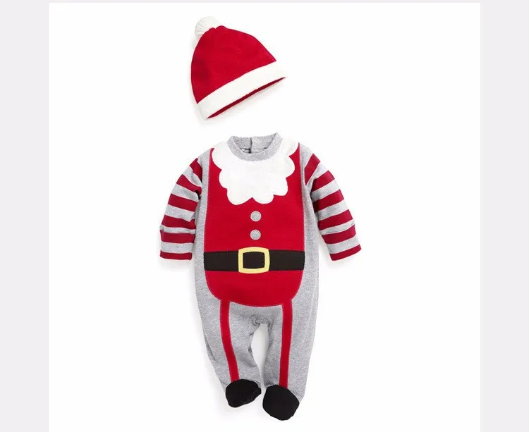 Длинные рождественские комбинезоны с Санта Клаусом для маленьких мальчиков; комплекты с шапкой; Рождественский подарок; Одежда для новорожденных; шапки; толстовки; милый костюм для малышей; костюмы