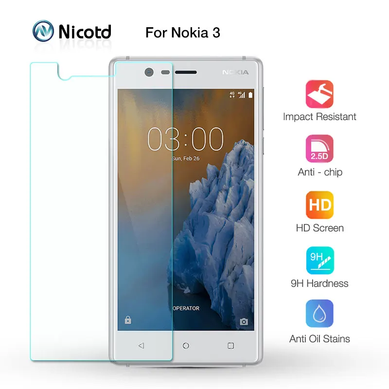 

Screen Protector For Nokia 3 5.0 inch Nicotd 9H 2.5D Premium Glass Tempered For Nokia 3 Nokia3 2017 9H Protective Glass Film
