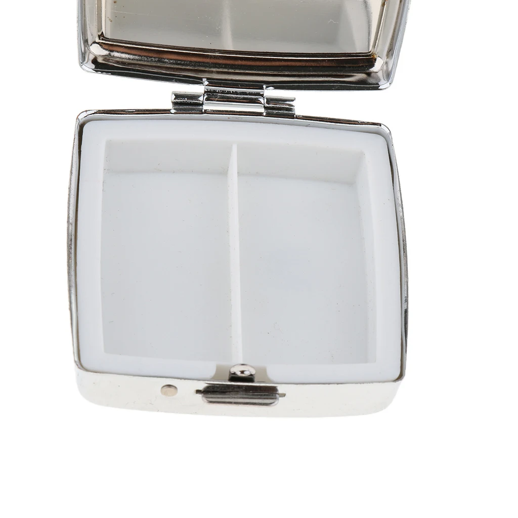 2pcs Metal Pill Box Holder Rectangle Medicine Vitamin Organizer Pill case for Purse Pocket (2 Compartments)
