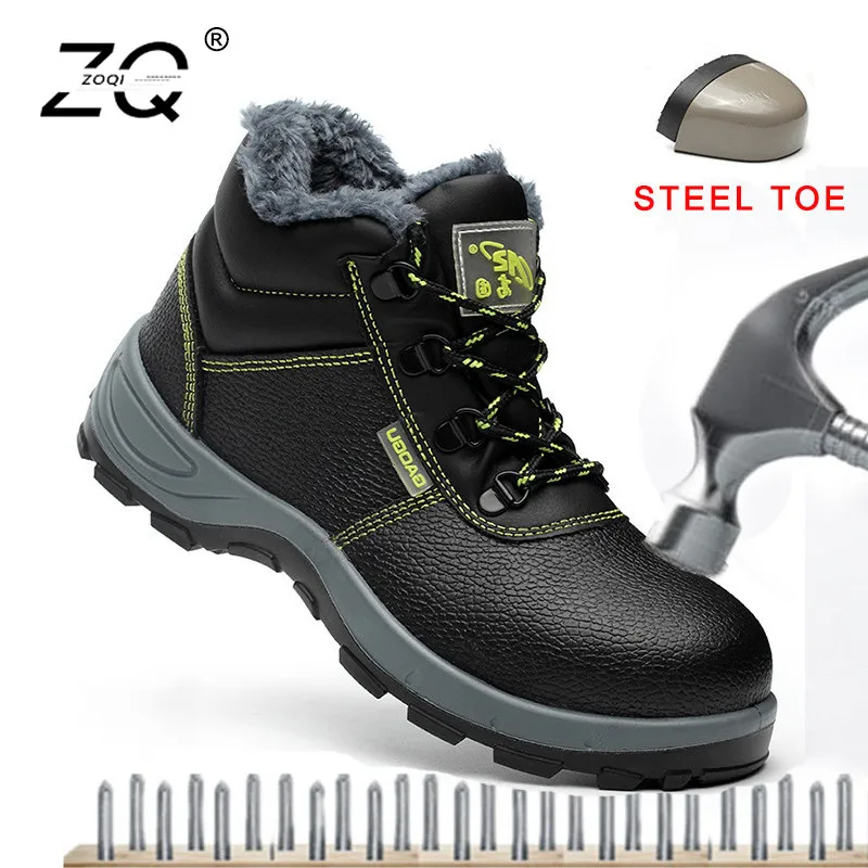 

ZOQI Unisex Steel Toe Safety Boots Men Safety Shoes Puncture Prevention Work Boots Men Shoes Black Ankle Work Boots Plus Size 47
