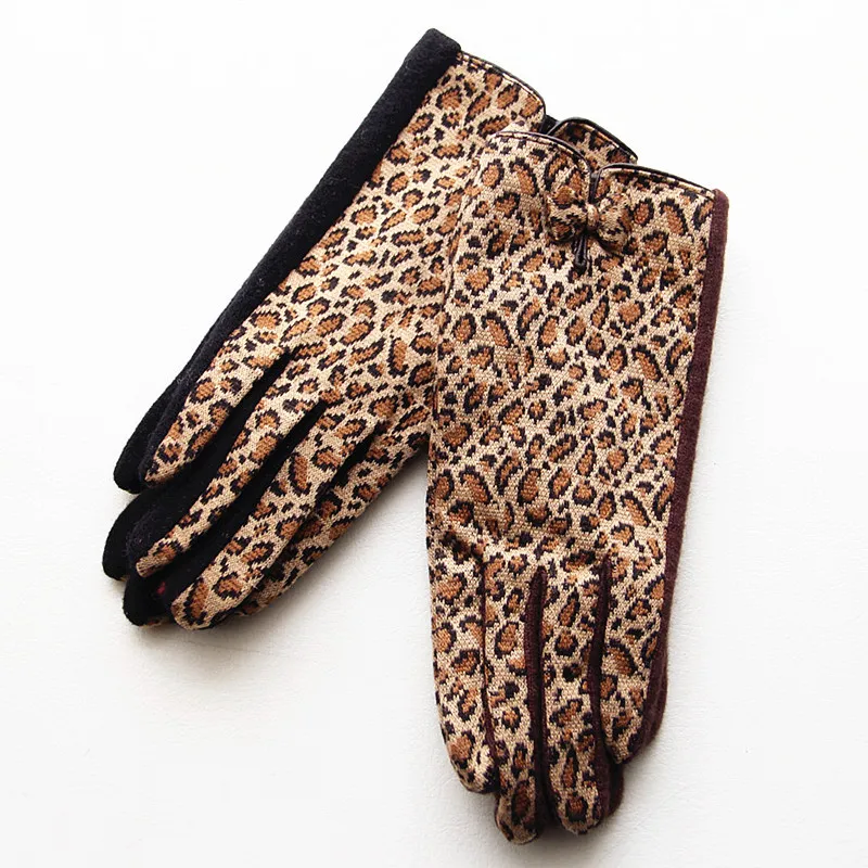 Fashion Women Touch Screen Glove Winter Faux Animal leather Cycling Driving Gloves suede velvet thicken warm leopard gloves H84