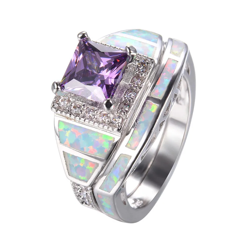925 Sterling Silver Purple Wedding Ring Set For Women