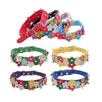 

Adjustable Flower Studded Puppy Pet Dog PU Leather Cat Collar Buckle Neck Strap
