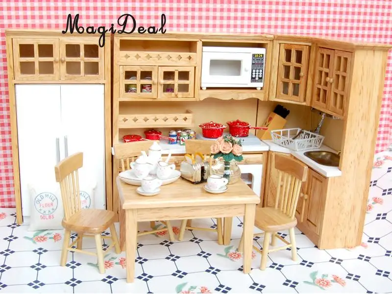 MagiDeal 5Pcs Dining Table Chair Model Set for 1:12 Dollhouse Miniature Furniture Decor Children Pretend Play Toys 2Colors
