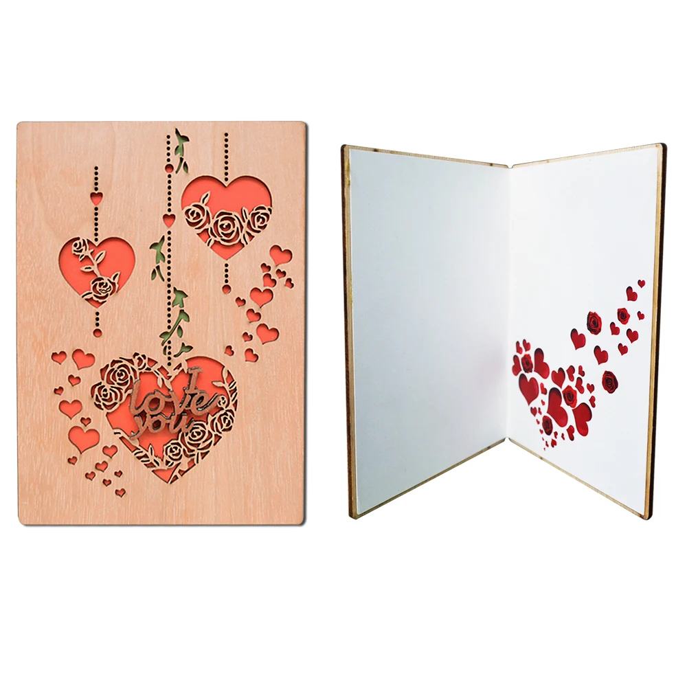 

Giftgarden Wooden Openwork Engraving Roses and Heart Greeting card Laser Cut Wedding invitations