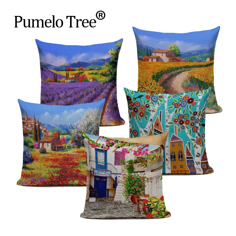 Scenic Vintage Decorative Cushion Covers Painting Garden Lavender Flower Home Linen Pillow Case Decor Cushioncover For Sofa Seat Cushion Cover Pillow Case Cushion Covercushion Pillow Case Cover Aliexpress