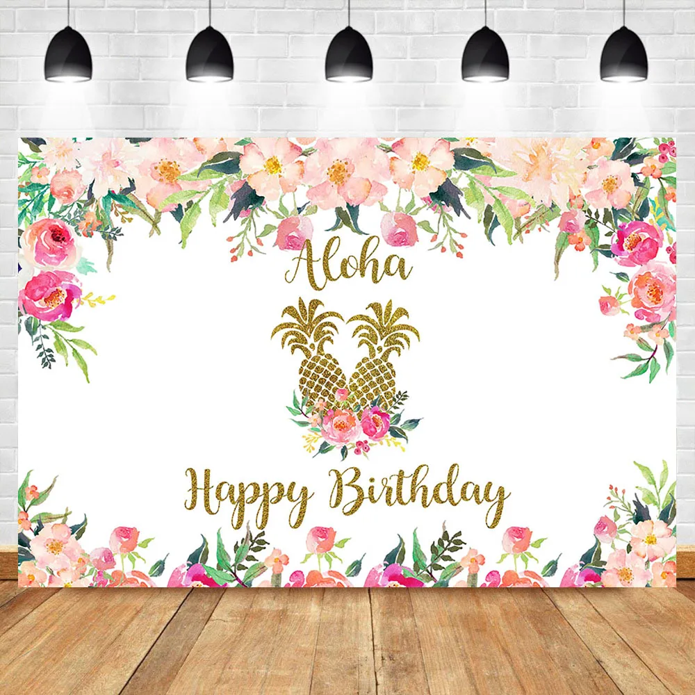 

NeoBack Spring Flower Happy Birthday Party Photo Background Photophone Gold Pineapple Floral Photography Background