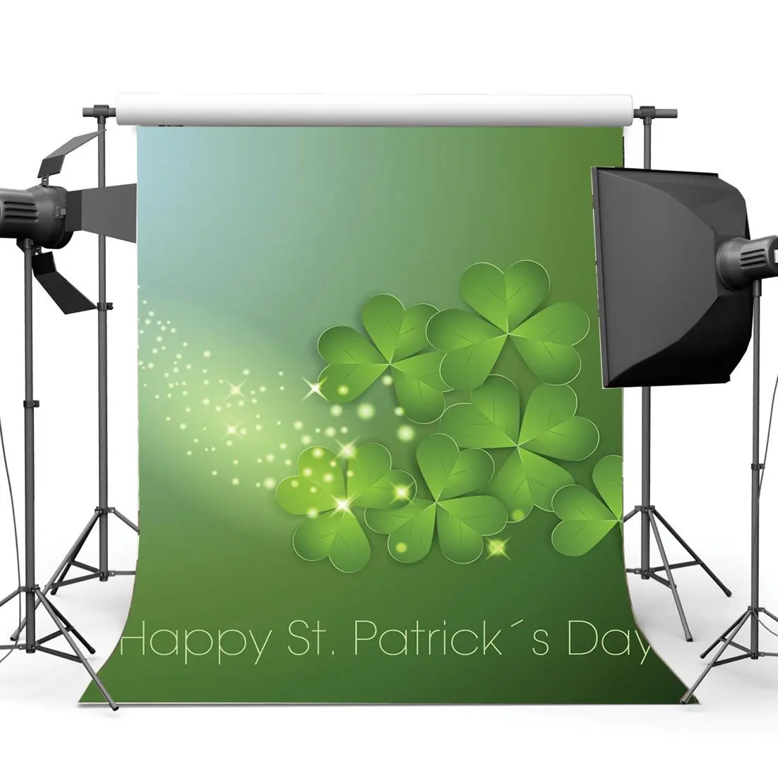 

Happy St.Patrick's Day Backdrop Lucky Irish Shamrock Green Clover Bokeh Glitter Sequins Spring Background