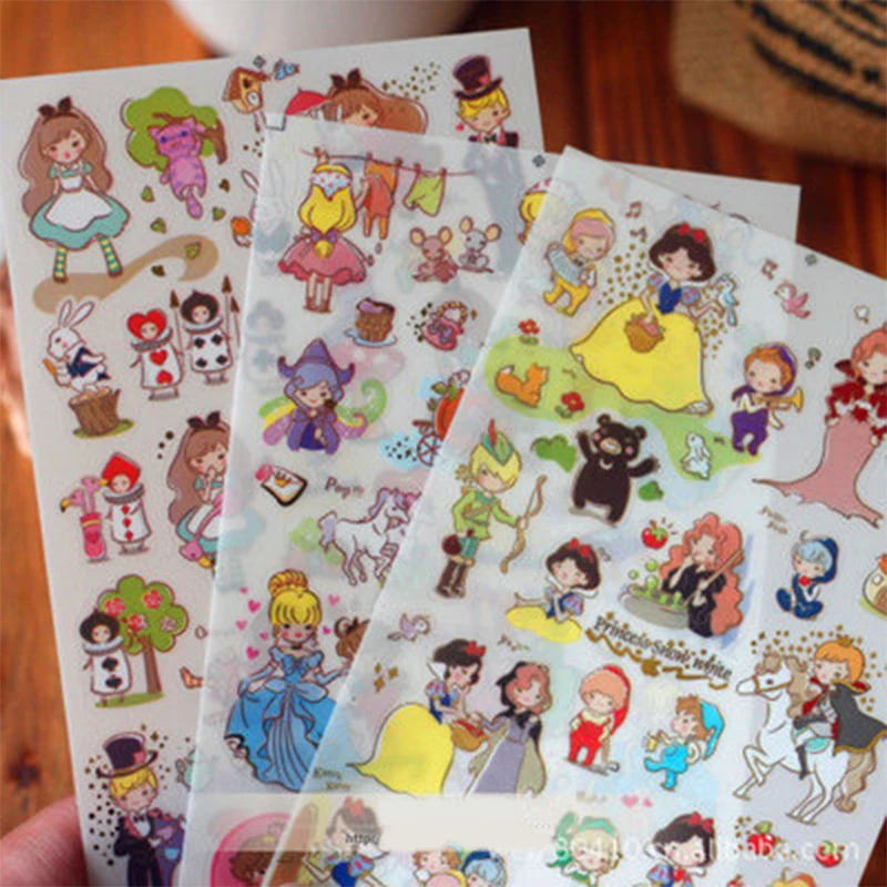 

Kaiwaii One Sheet Alice & Snow White & Cinderella Deco Diary Stickers Cartoon Kids Stickers For Notebook