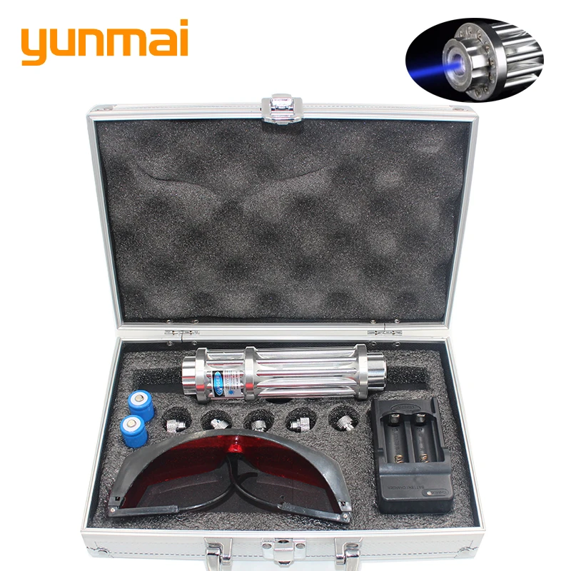 

1200MW Blue Laser Pointer Flashlight lighted cigarette & match Beam Laser Module 16340 Battery Charger box