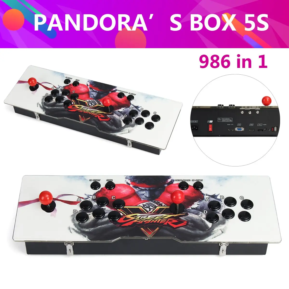 

986 in 1 Pandora's Box 5s Arcade Coin Operated Console Game Joystick With Buttons US Plug VGA HIDMI USB Game Box
