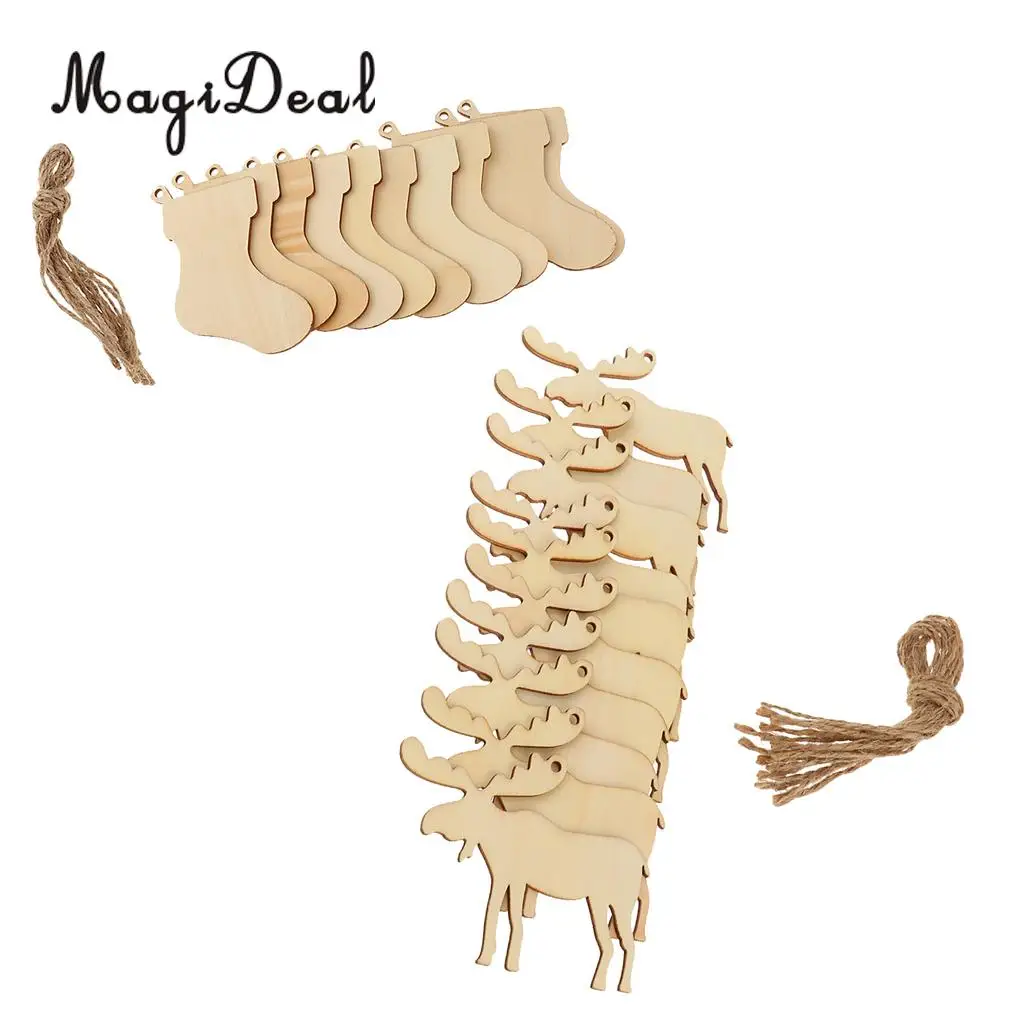 MagiDeal 20pcs Merry Christmas Socks Elk Deer Woodcut Embellishment  Gift Hanging Tags Xmas Decorations