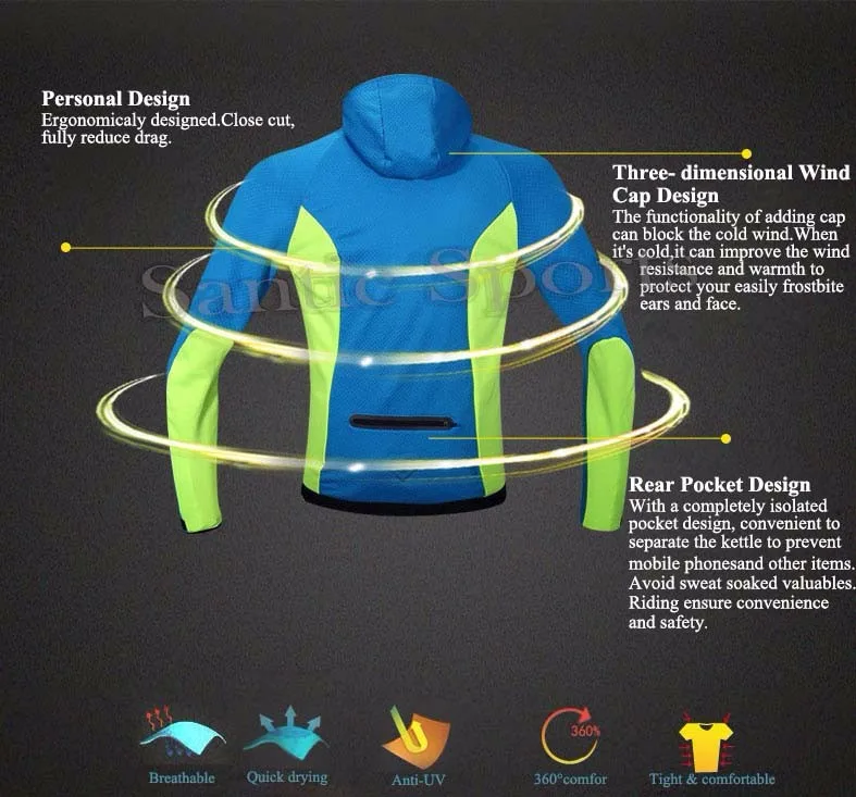 Santic зима флис велосипедные майки с капюшоном композитный pu ветрозащитный теплые mtb дорожный велосипед рубашка топы мужчины s-3xl