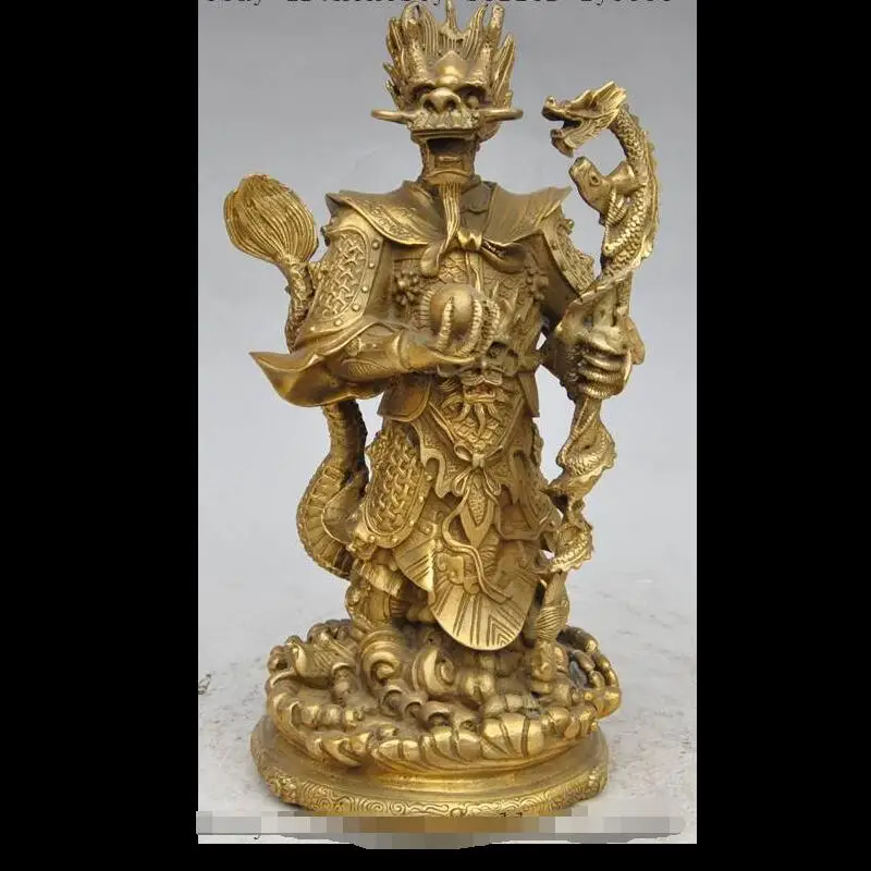 

wangshun805+++11" old chinese Tibet Buddhism Temple Brass Dragon King Rain God Buddha Statue
